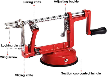 Apple Peeler, Slicer Corer Potato Peelers 3 In 1, Stainless Steel Heavy Duty with Suction Cup Base And 3 Extra Blades (Red)