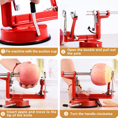 Apple Peeler, Slicer Corer Potato Peelers 3 In 1, Stainless Steel Heavy Duty with Suction Cup Base And 3 Extra Blades (Red)