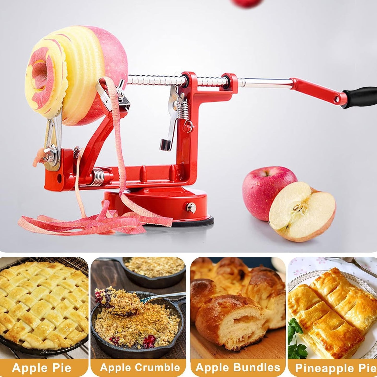 Apple Peeler, Slicer Corer Potato Peelers 3 In 1, Stainless Steel Heavy Duty with Suction Cup Base And 3 Extra Blades (Red)